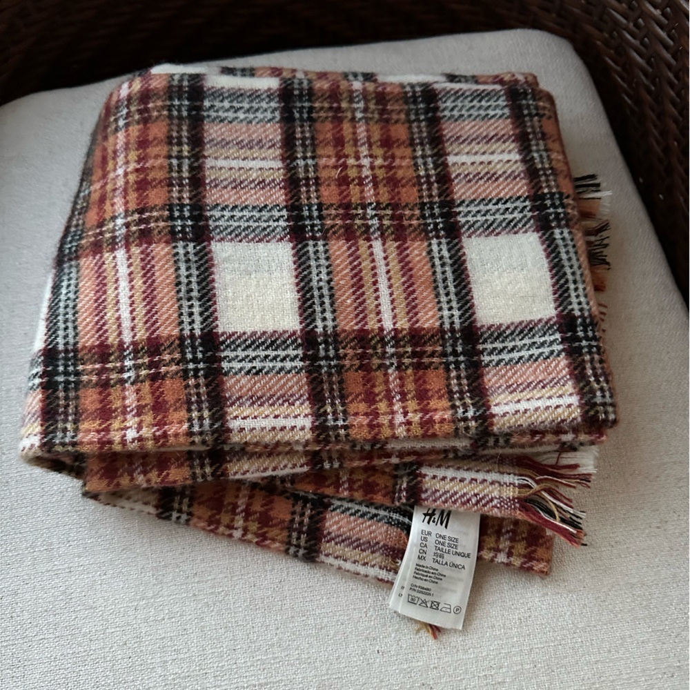 H&M Oversized Orange & White Plaid Scarf - Like new